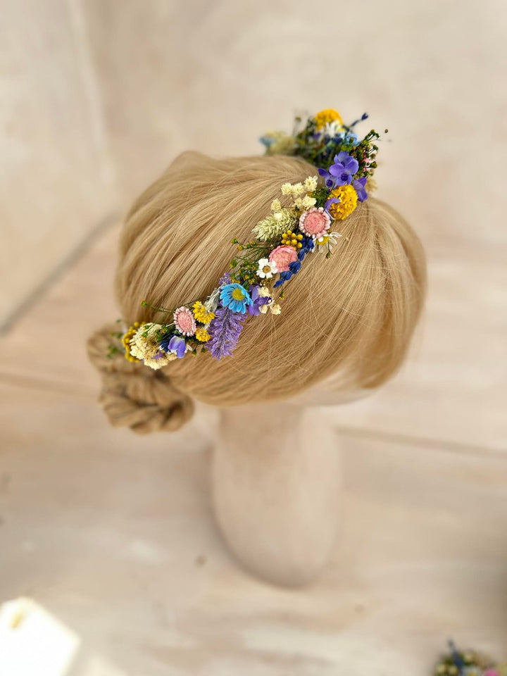 Wildflower Bridal Wreath: Rainbow Meadow Flower Crown – handmade floral hair accessory by magaela