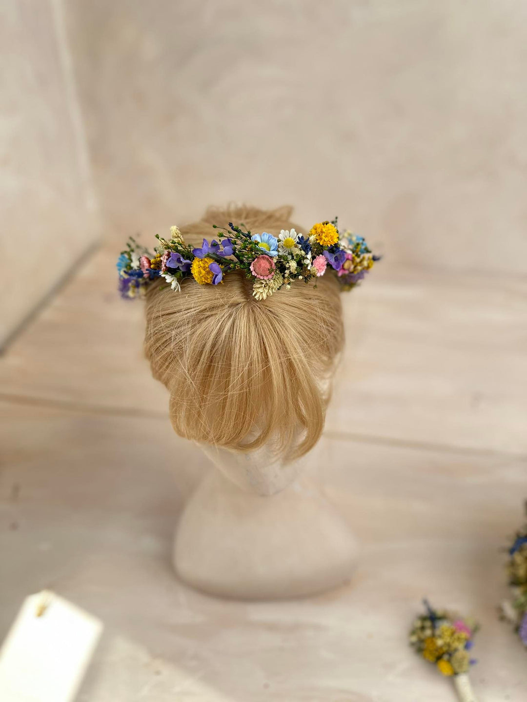 Wildflower Bridal Wreath: Rainbow Meadow Flower Crown – handmade floral hair accessory by magaela