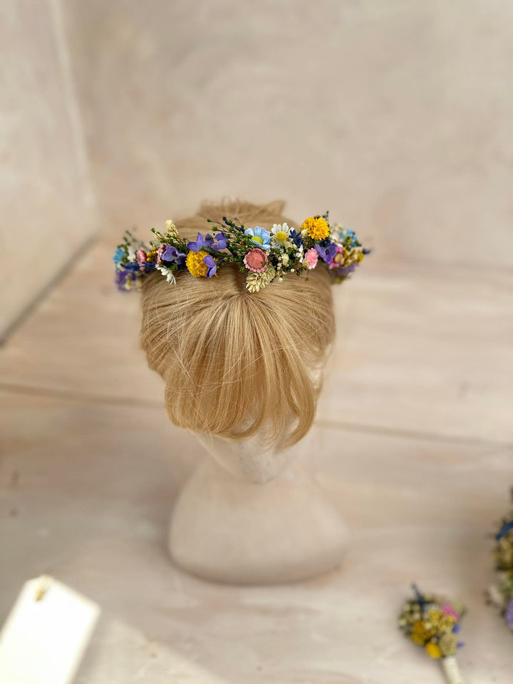 Wildflower Bridal Wreath: Rainbow Meadow Flower Crown – handmade floral hair accessory by magaela
