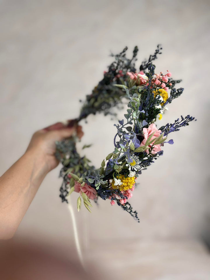 Meadowy Flower Bridal Crown: Summer Wedding Hair Wreath – handmade floral hair accessory by magaela