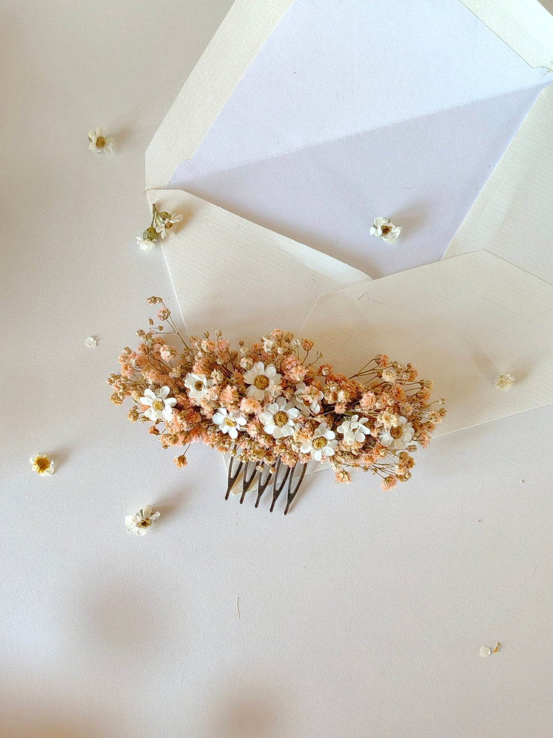 Blush Dried Flower Hair Comb: Wedding Baby's Breath Accessory – handmade floral hair accessory by magaela