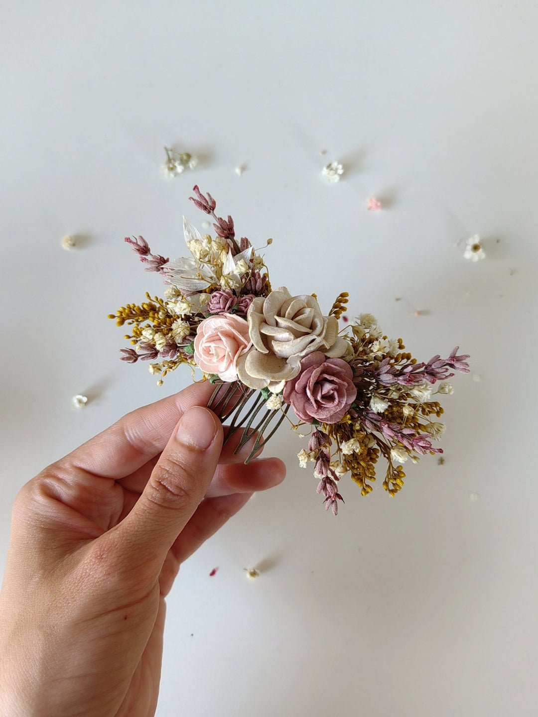 Dusty Pink Rose Hair Comb: Romantic Bridal Flower Comb – handmade floral hair accessory by magaela