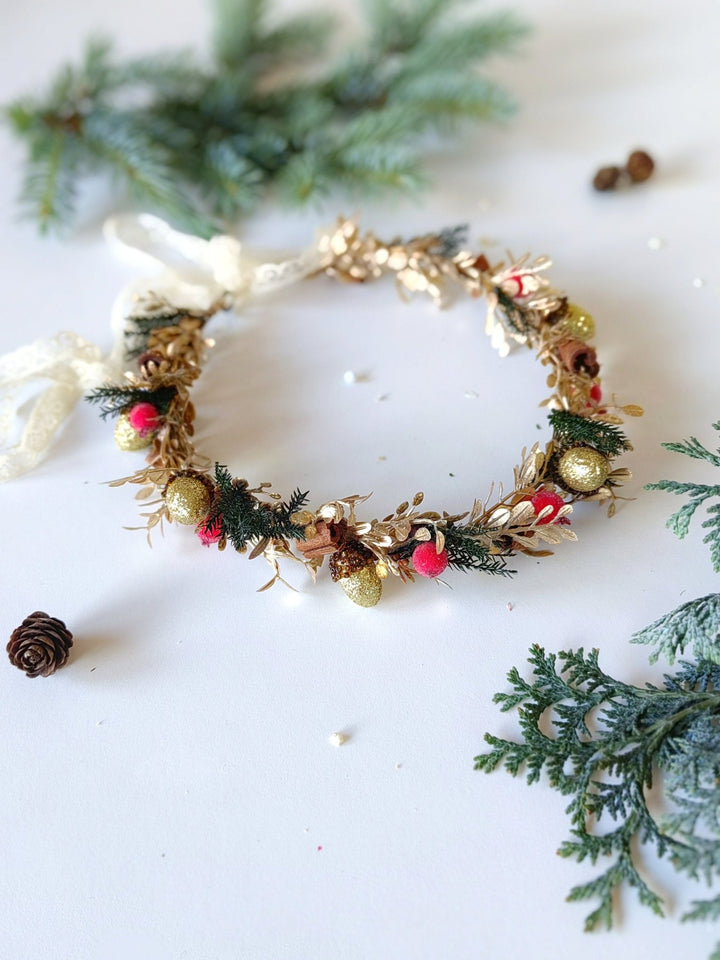 Christmas Hair Crown: Rose Hips, Cinnamon, Winter Wedding Wreath – handmade floral hair accessory by magaela