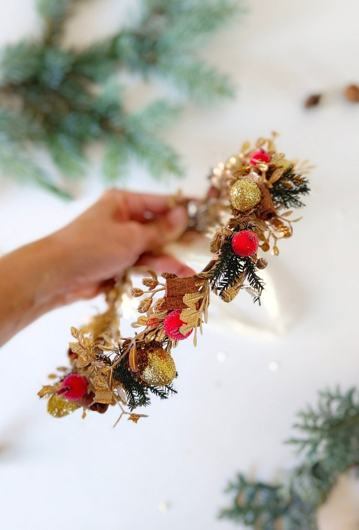 Christmas Hair Crown: Rose Hips, Cinnamon, Winter Wedding Wreath – handmade floral hair accessory by magaela