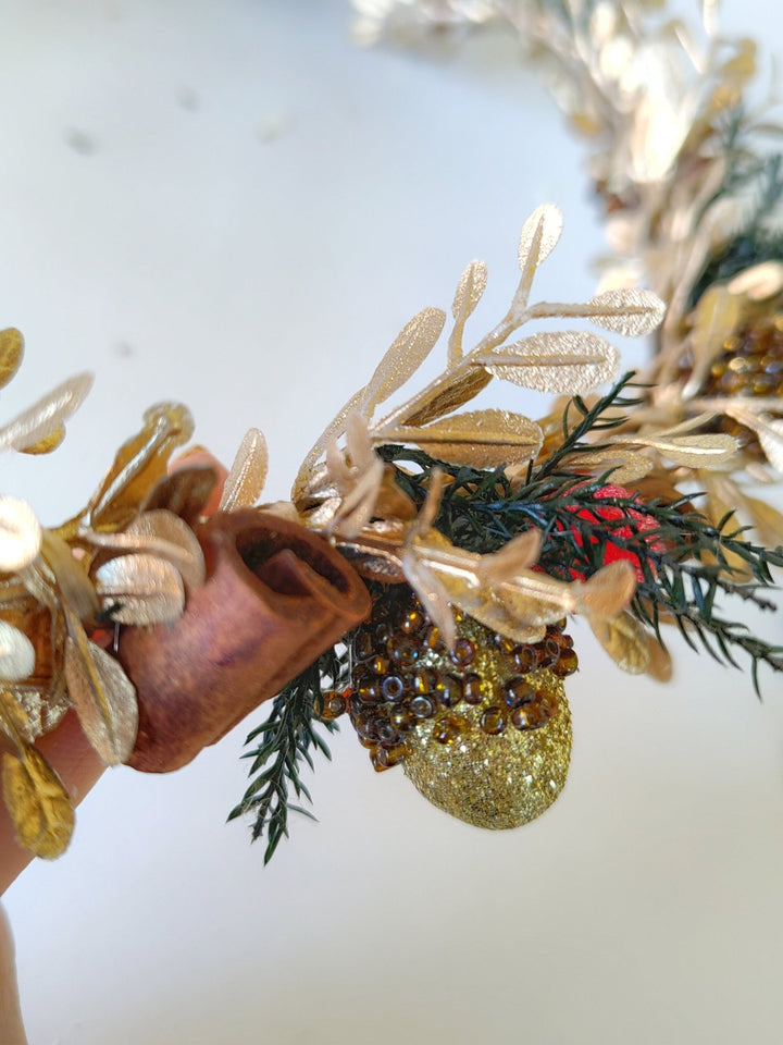 Christmas Hair Crown: Rose Hips, Cinnamon, Winter Wedding Wreath – handmade floral hair accessory by magaela
