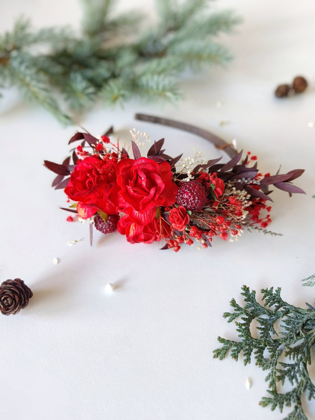 Red Flower Headband: Christmas Wedding Hair Accessory – handmade floral hair accessory by magaela