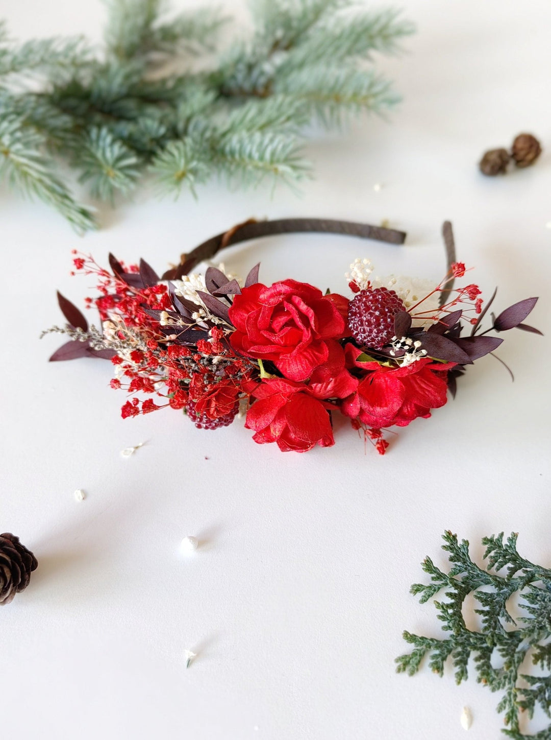 Red Flower Headband: Christmas Wedding Hair Accessory – handmade floral hair accessory by magaela