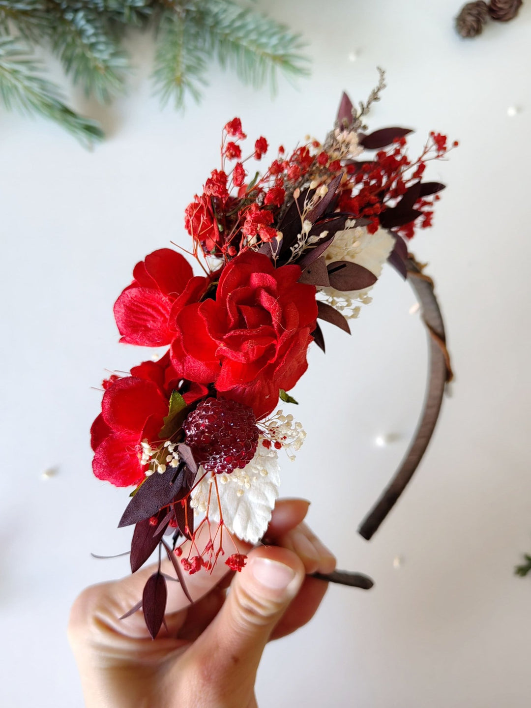 Red Flower Headband: Christmas Wedding Hair Accessory – handmade floral hair accessory by magaela