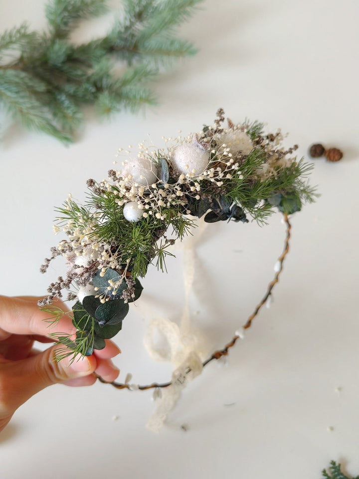 Woodland Winter Flower Hair Wreath: Christmas Bridal Accessories – handmade floral hair accessory by magaela