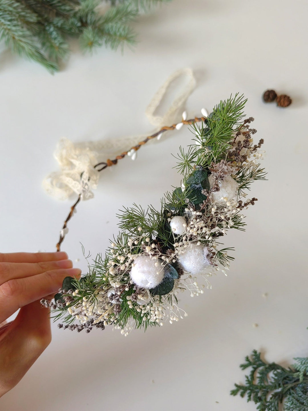 Woodland Winter Flower Hair Wreath: Christmas Bridal Accessories – handmade floral hair accessory by magaela