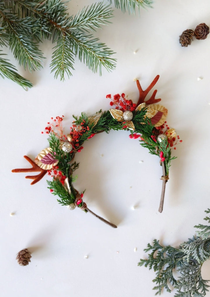 Christmas Flower Antler Headband: Xmas Party Hair Accessory – handmade floral hair accessory by magaela