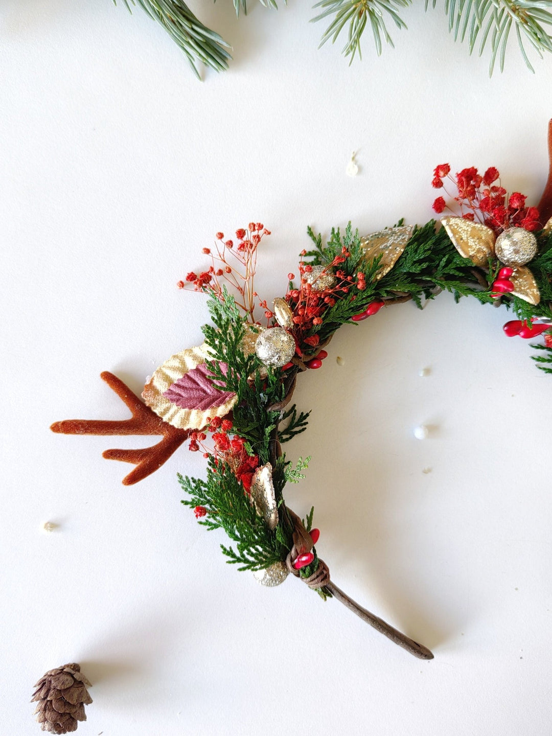 Christmas Flower Antler Headband: Xmas Party Hair Accessory – handmade floral hair accessory by magaela