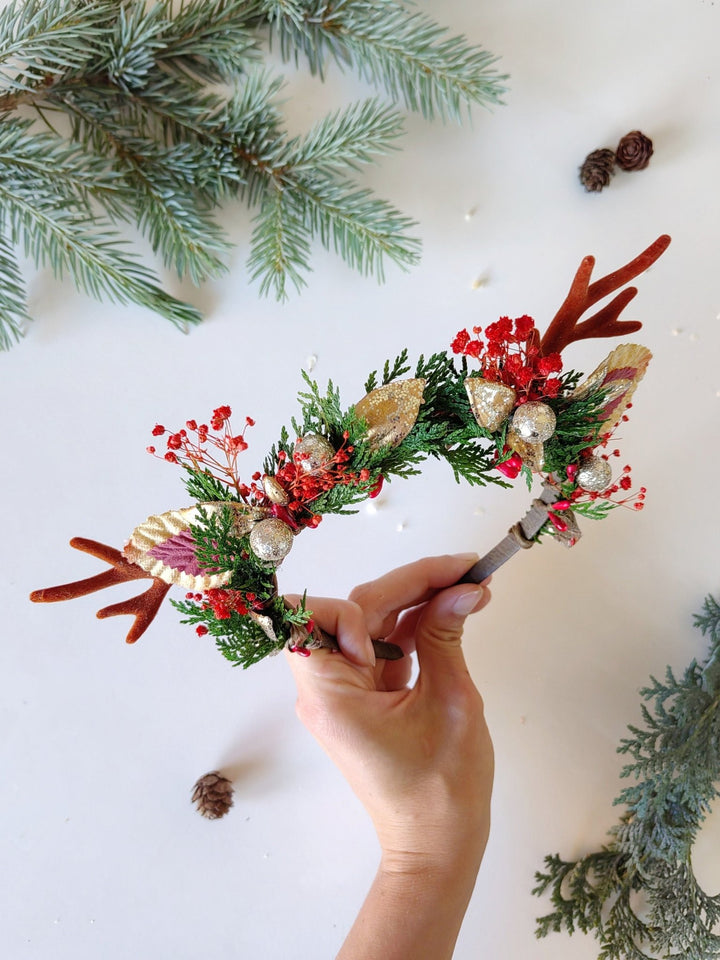Christmas Flower Antler Headband: Xmas Party Hair Accessory – handmade floral hair accessory by magaela