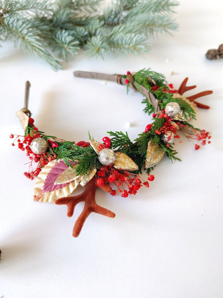 Christmas Flower Antler Headband: Xmas Party Hair Accessory – handmade floral hair accessory by magaela