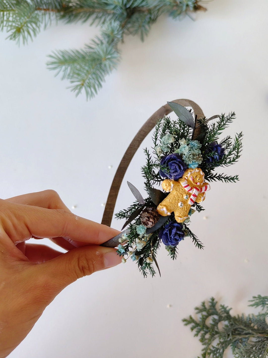 Gingerbread Christmas Headband: Winter Floral Hair Accessory – handmade floral hair accessory by magaela