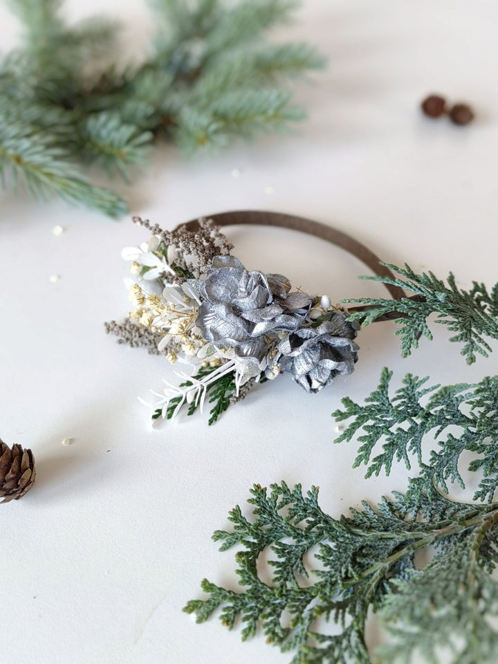 Silver Flower Bridal Headband: Winter Wedding Hair Accessory – handmade floral hair accessory by magaela
