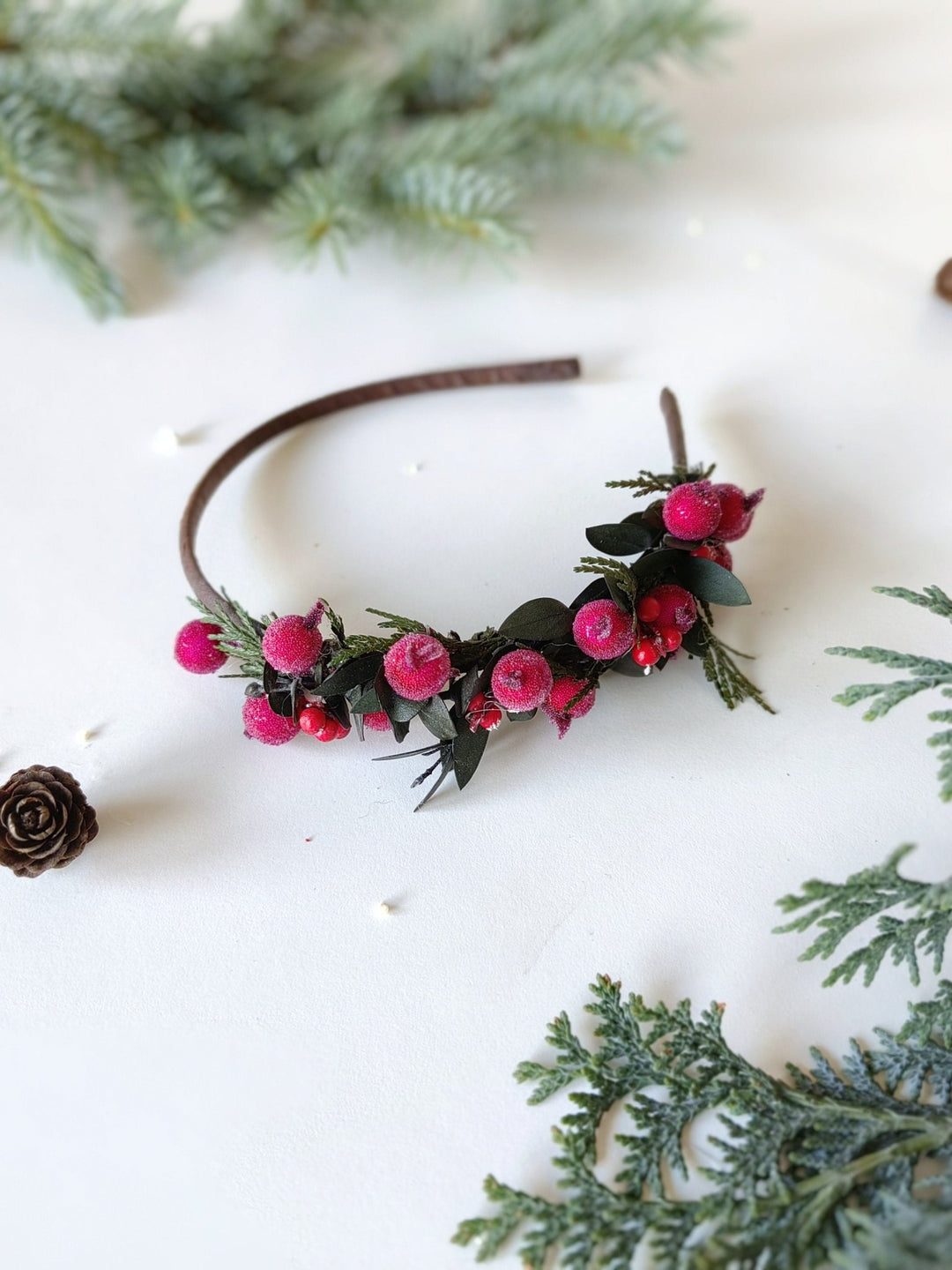 Red Berry Christmas Headband – Holiday Winter Berry Crown – handmade floral hair accessory by magaela