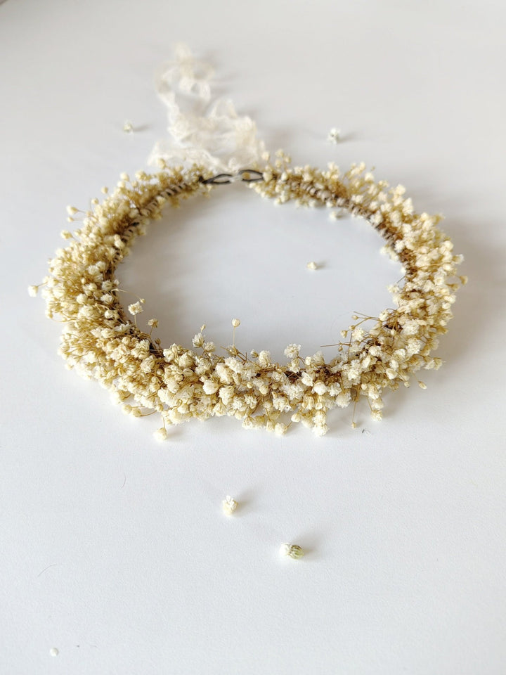 Preserved Baby's Breath Flower Crown: Natural Bridal Hair Wreath – handmade floral hair accessory by magaela