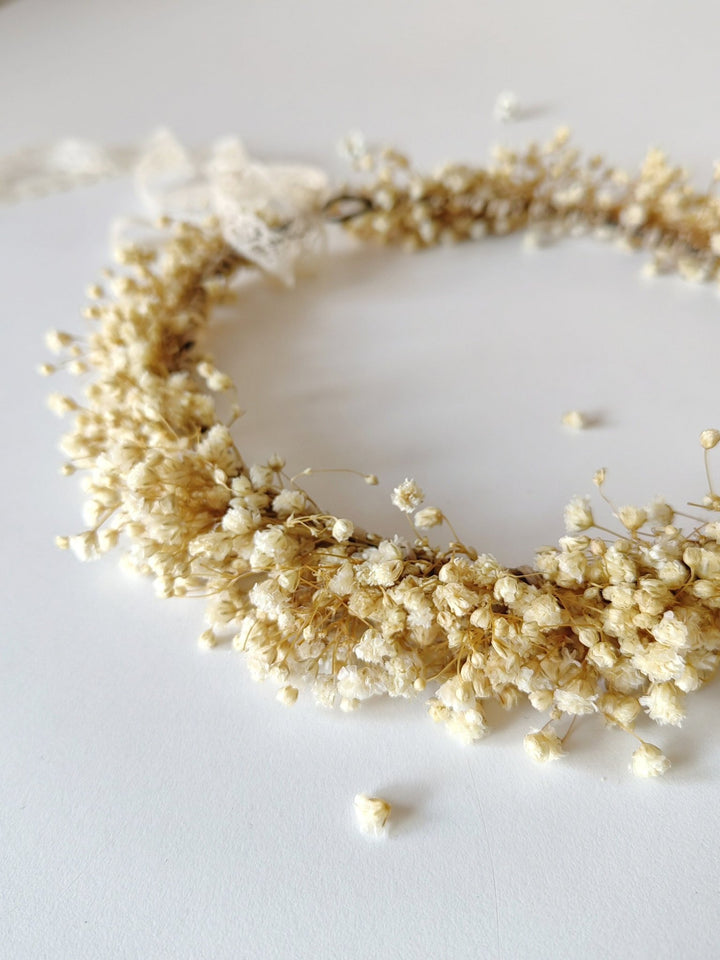 Preserved Baby's Breath Flower Crown: Natural Bridal Hair Wreath – handmade floral hair accessory by magaela
