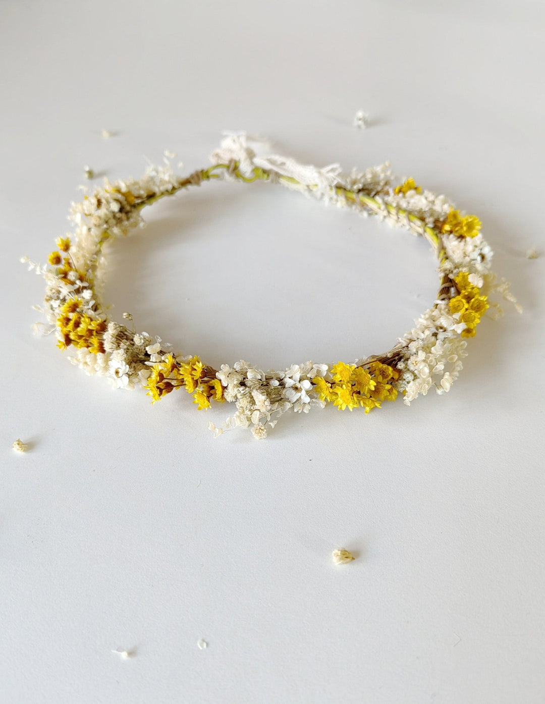 Yellow Ivory Flower Crown: Bridal Dried Floral Headpiece – handmade floral hair accessory by magaela