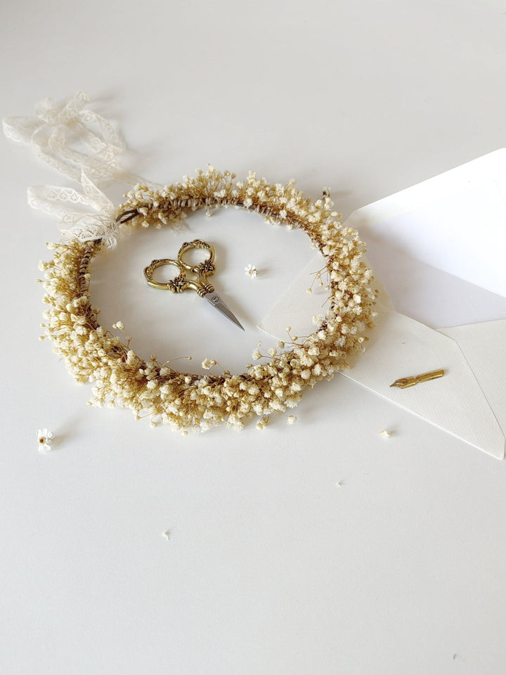 Preserved Baby's Breath Flower Crown: Natural Bridal Hair Wreath – handmade floral hair accessory by magaela