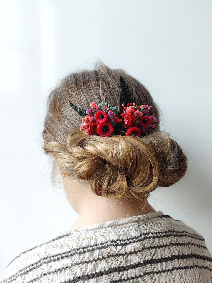 Floral Hair Pins: Folk Meadow Poppy Flower Bridal Hair Accessories – handmade floral hair accessory by magaela