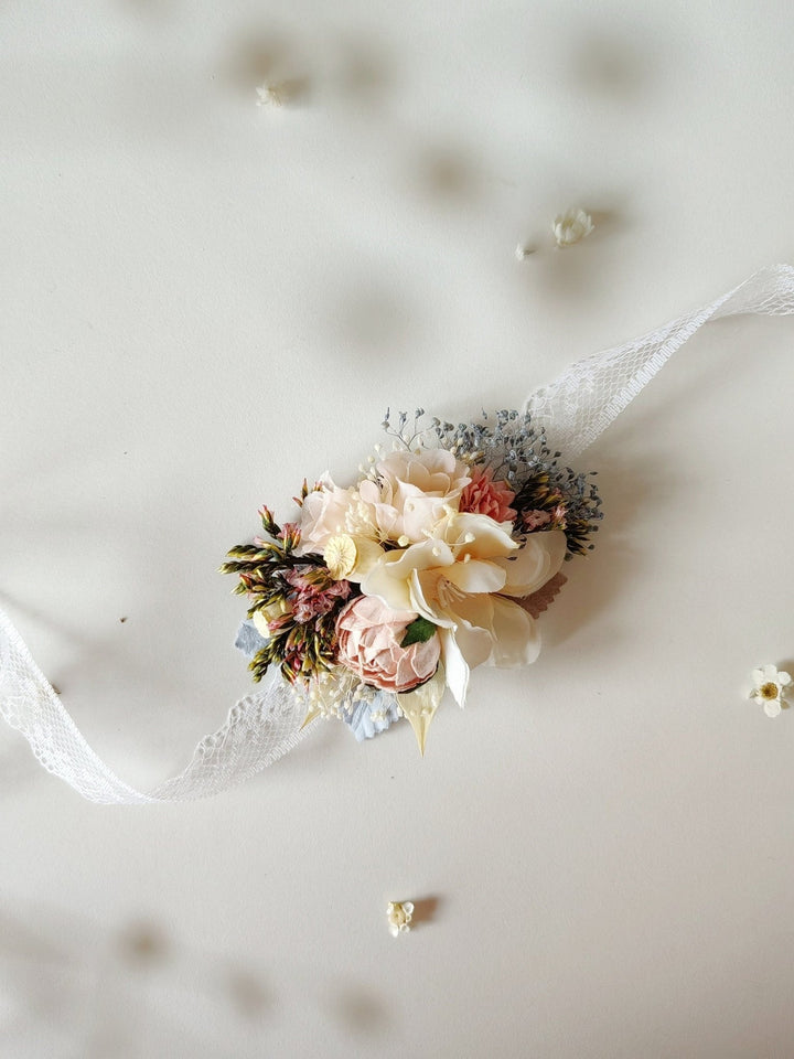Pale Pink Flower Bracelet, Bridesmaid Accessories – handmade floral hair accessory by magaela