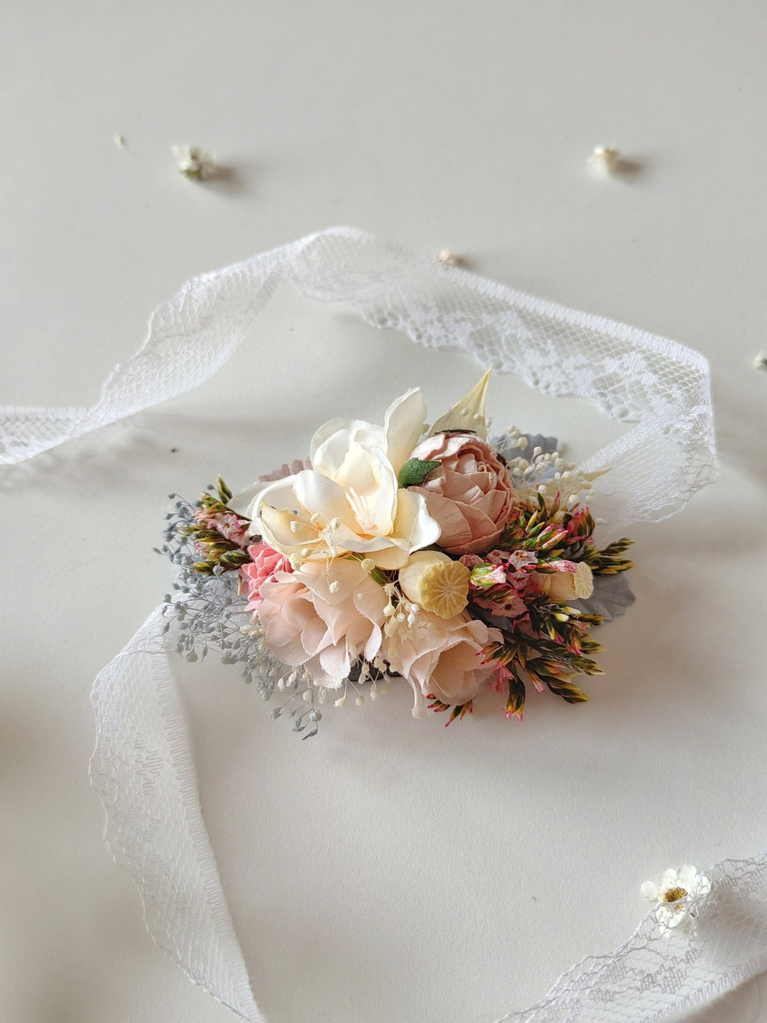 Pale Pink Flower Bracelet, Bridesmaid Accessories – handmade floral hair accessory by magaela