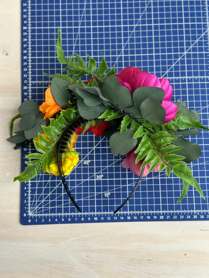 Frida Flower Headband: Colorful Bridal Hair Piece – handmade floral hair accessory by magaela