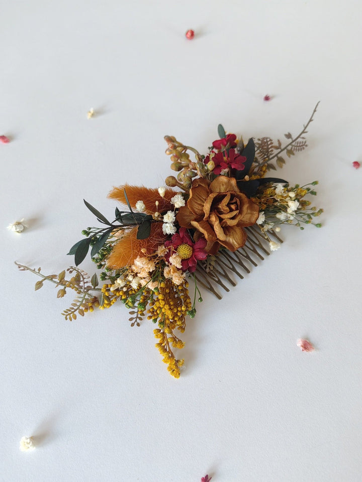 Autumn Flower Hair Comb: Burnt Orange Rustic Wedding Bridal Accessory – handmade floral hair accessory by magaela