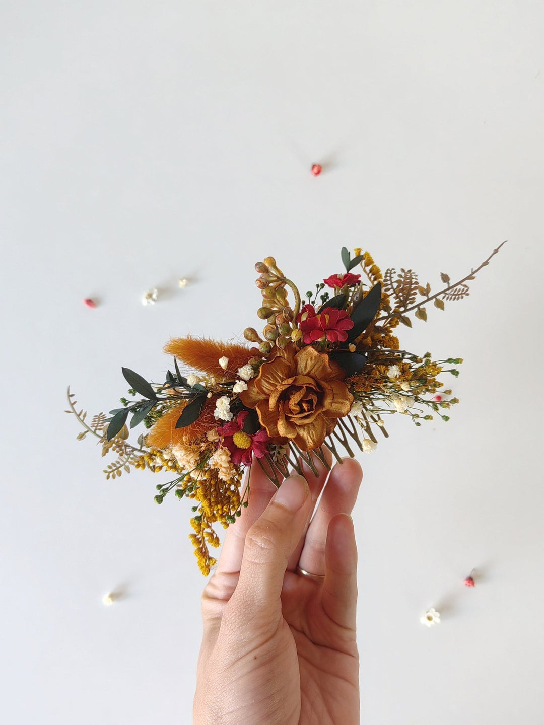 Autumn Flower Hair Comb: Burnt Orange Rustic Wedding Bridal Accessory – handmade floral hair accessory by magaela