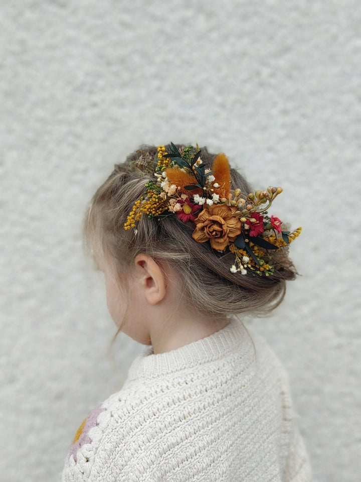 Autumn Flower Hair Comb: Burnt Orange Rustic Wedding Bridal Accessory – handmade floral hair accessory by magaela