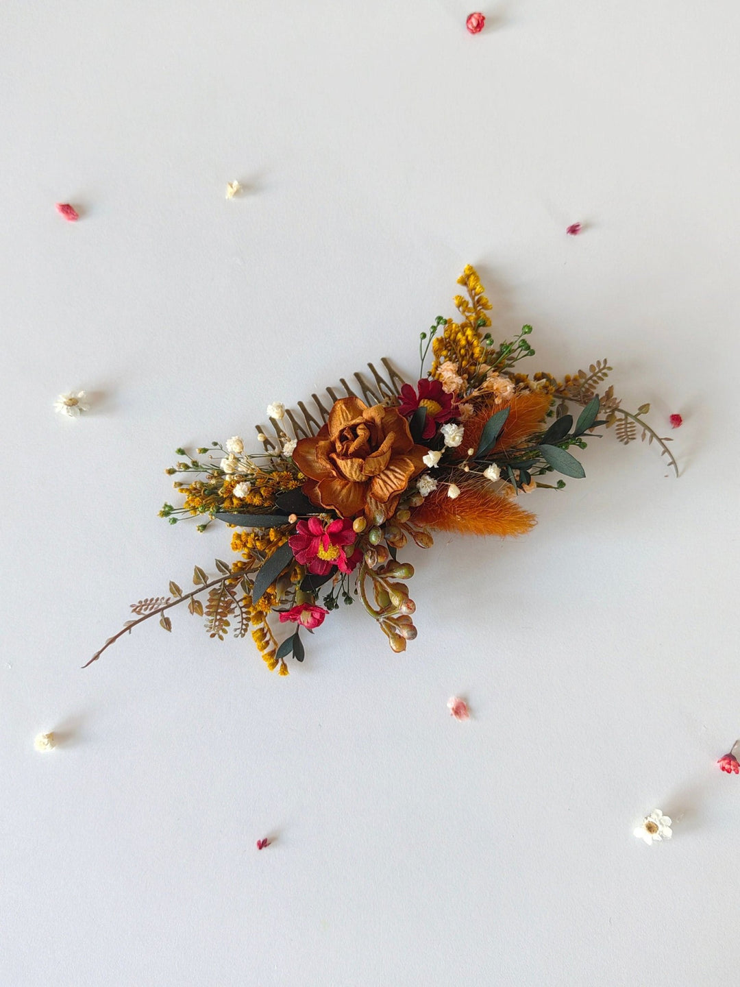 Autumn Flower Hair Comb: Burnt Orange Rustic Wedding Bridal Accessory – handmade floral hair accessory by magaela