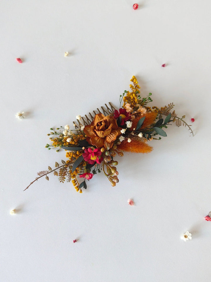 Autumn Flower Hair Comb: Burnt Orange Rustic Wedding Bridal Accessory – handmade floral hair accessory by magaela