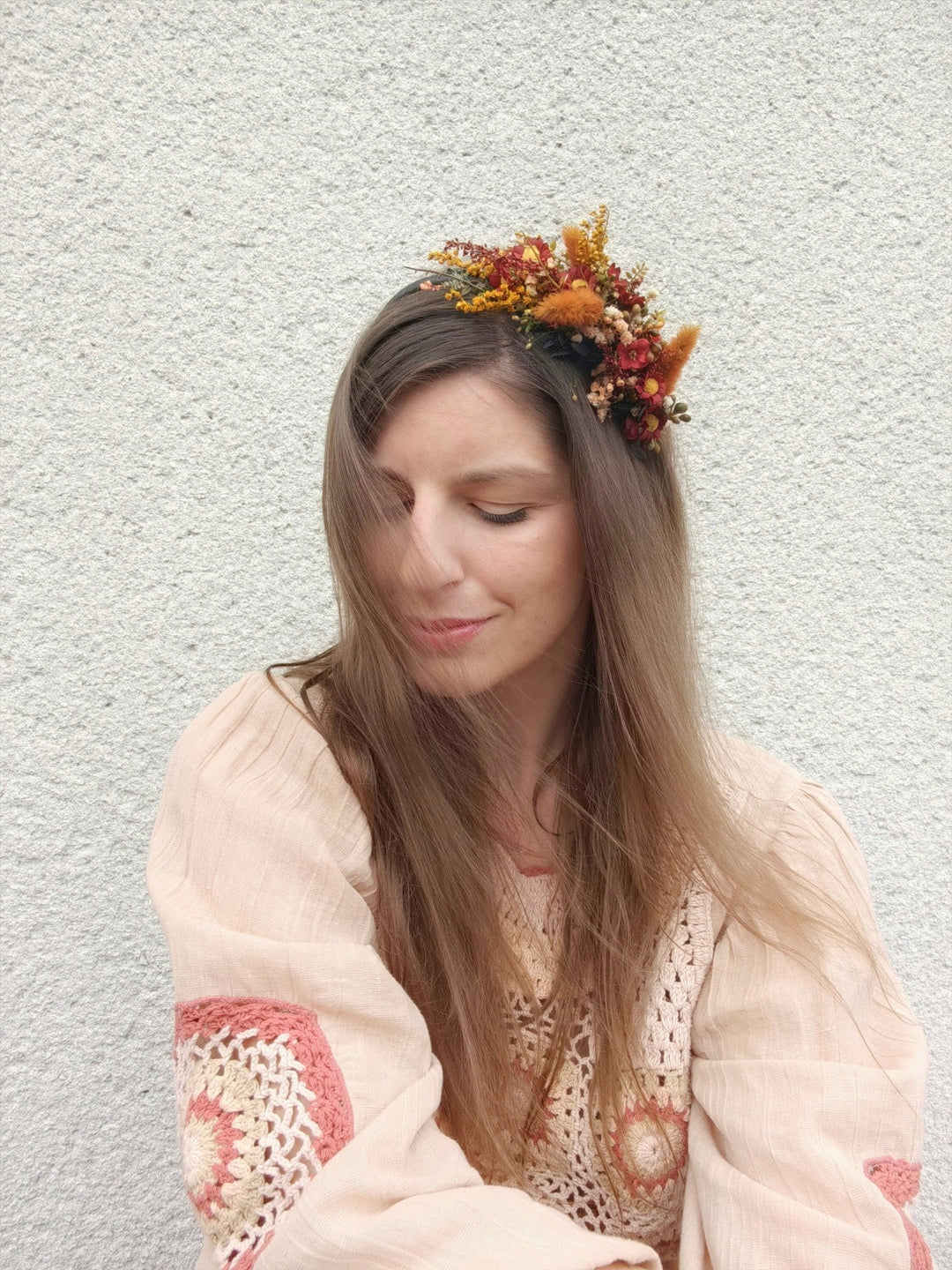 Terracotta Flower Headband: Autumn Wedding Boho Headpiece – handmade floral hair accessory by magaela