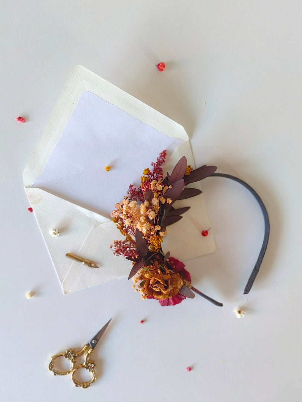 Autumn Flower Headband: Rustic Bunny Headpiece, Fall Wedding – handmade floral hair accessory by magaela