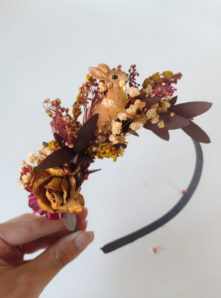 Autumn Flower Headband: Rustic Bunny Headpiece, Fall Wedding – handmade floral hair accessory by magaela