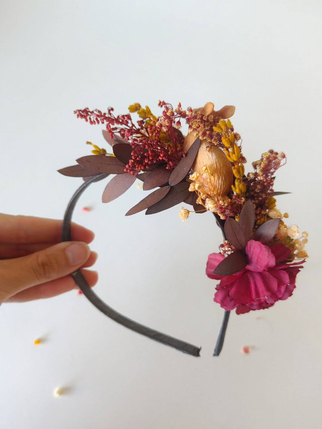 Autumn Flower Headband: Rustic Bunny Headpiece, Fall Wedding – handmade floral hair accessory by magaela