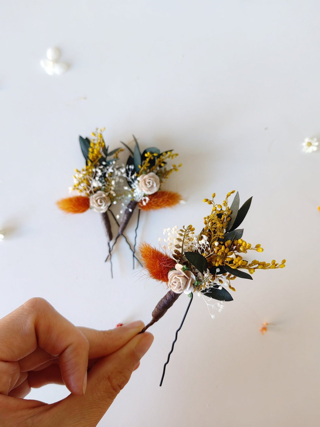 Terracotta Flower Hairpins: Autumn Wedding Bridal Hair Accessory – handmade floral hair accessory by magaela