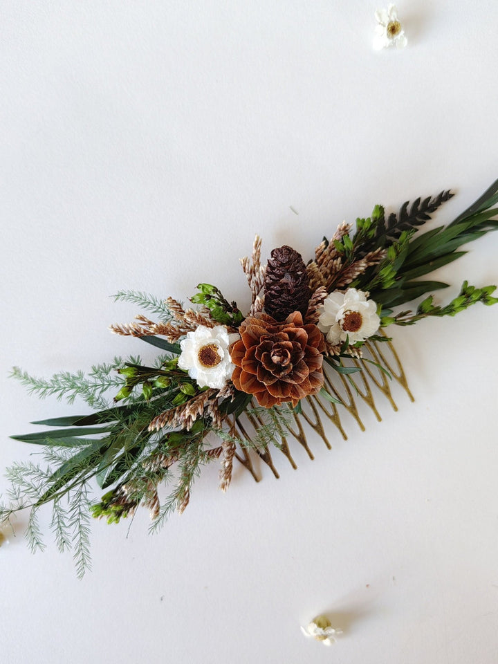Pine Cone Bridal Hair Comb: Woodland Wedding Hair Accessory – handmade floral hair accessory by magaela