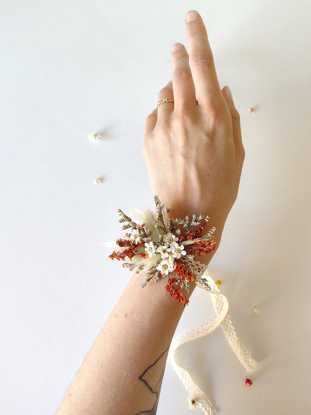 Terracotta Wedding Flower Set: Rustic Autumn Wreath, Bracelet & Hair Comb – handmade floral hair accessory by magaela