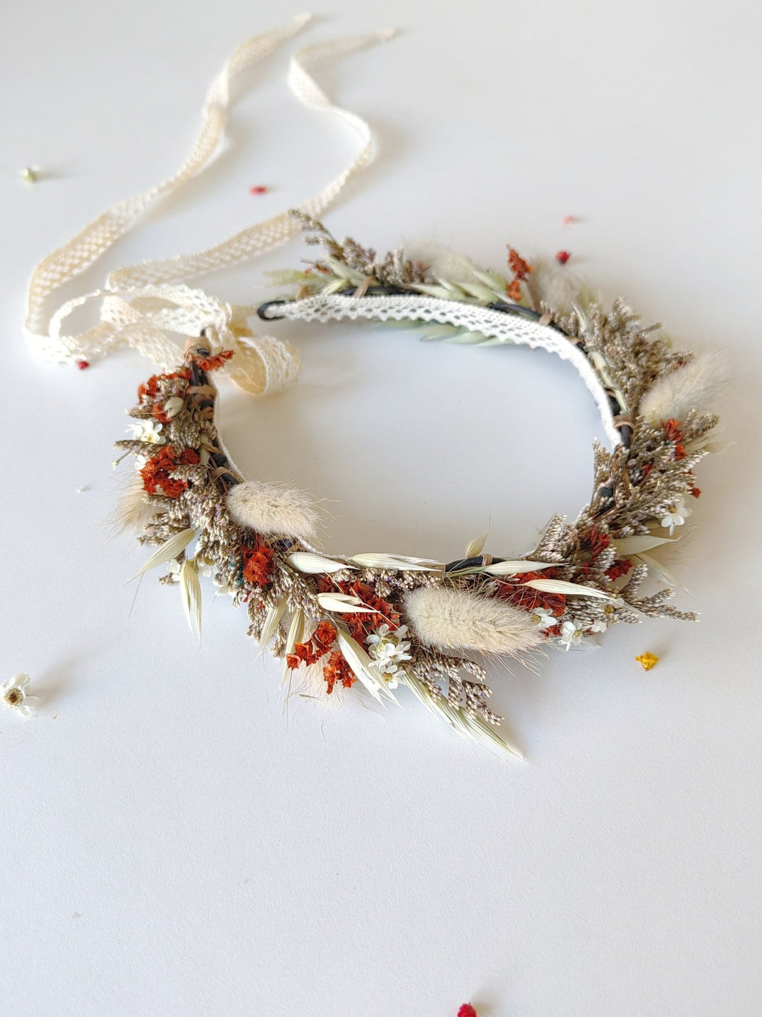 Terracotta Wedding Flower Set: Rustic Autumn Wreath, Bracelet & Hair Comb – handmade floral hair accessory by magaela