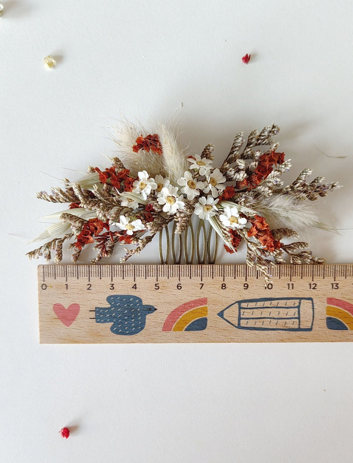 Terracotta Wedding Flower Set: Rustic Autumn Wreath, Bracelet & Hair Comb – handmade floral hair accessory by magaela