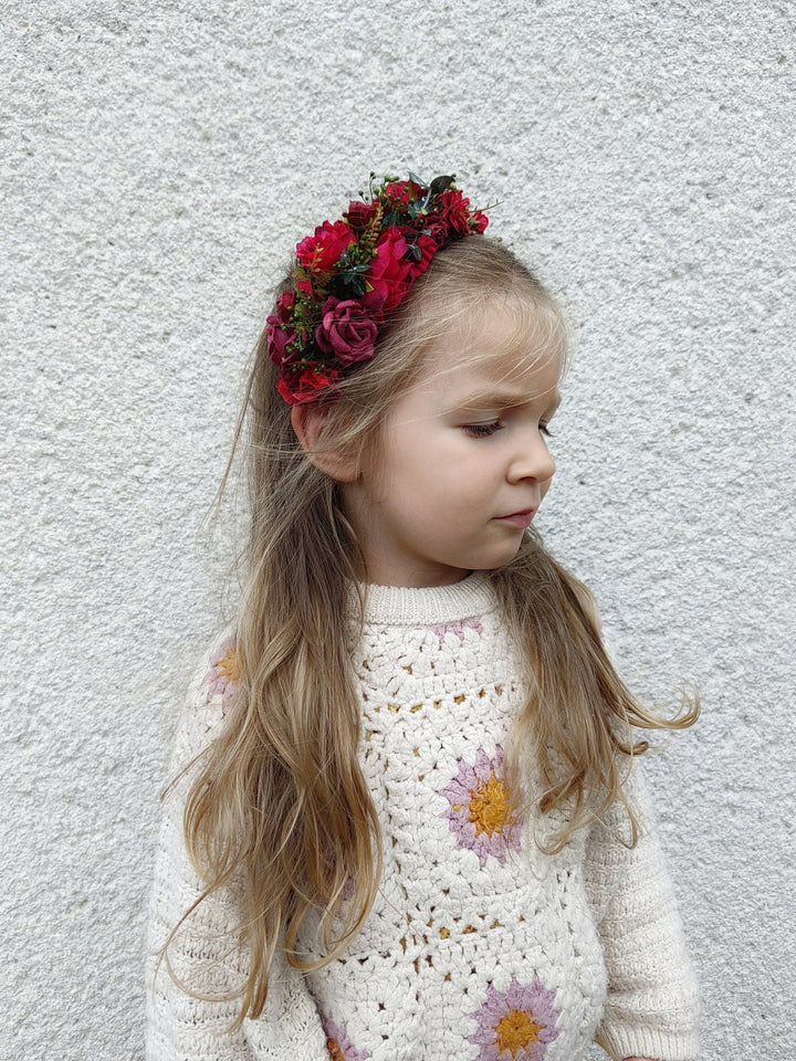Red Flower Bridal Headband: Autumn Wedding Floral Headpiece – handmade floral hair accessory by magaela