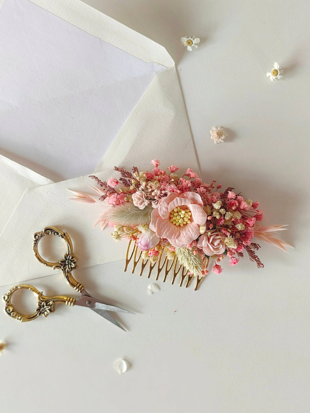 Blush Pink Flower Bridal Comb: Boho Wedding Hair Piece – handmade floral hair accessory by magaela