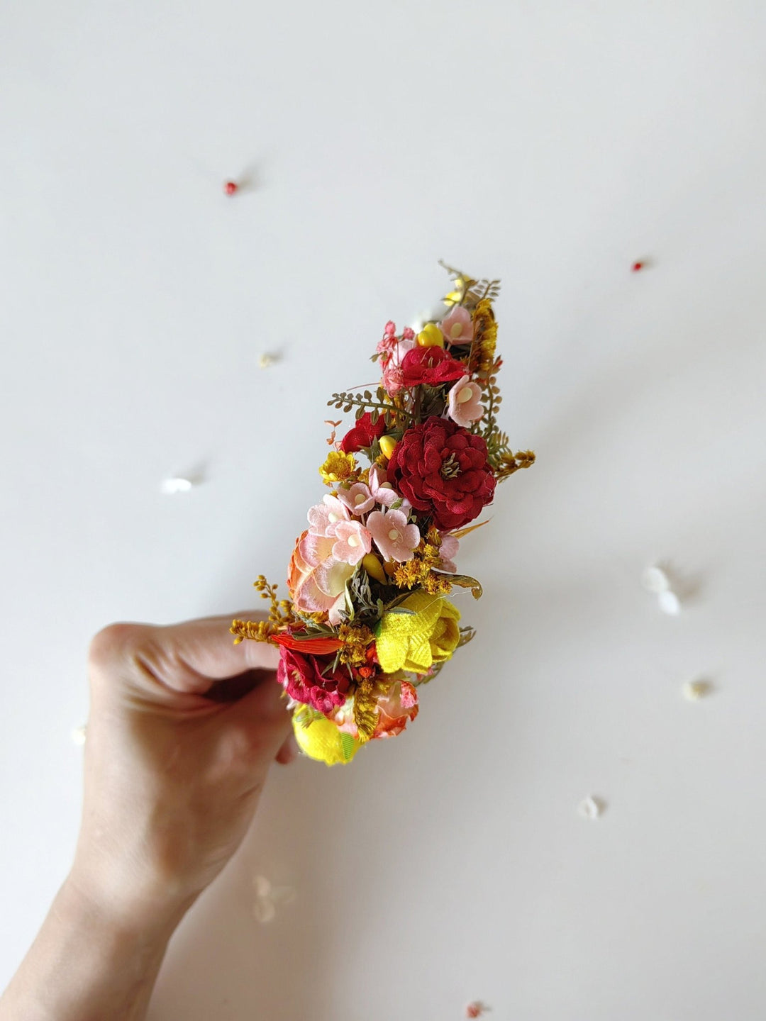 Autumn Flower Headband: Red & Yellow Bridal Headpiece – handmade floral hair accessory by magaela
