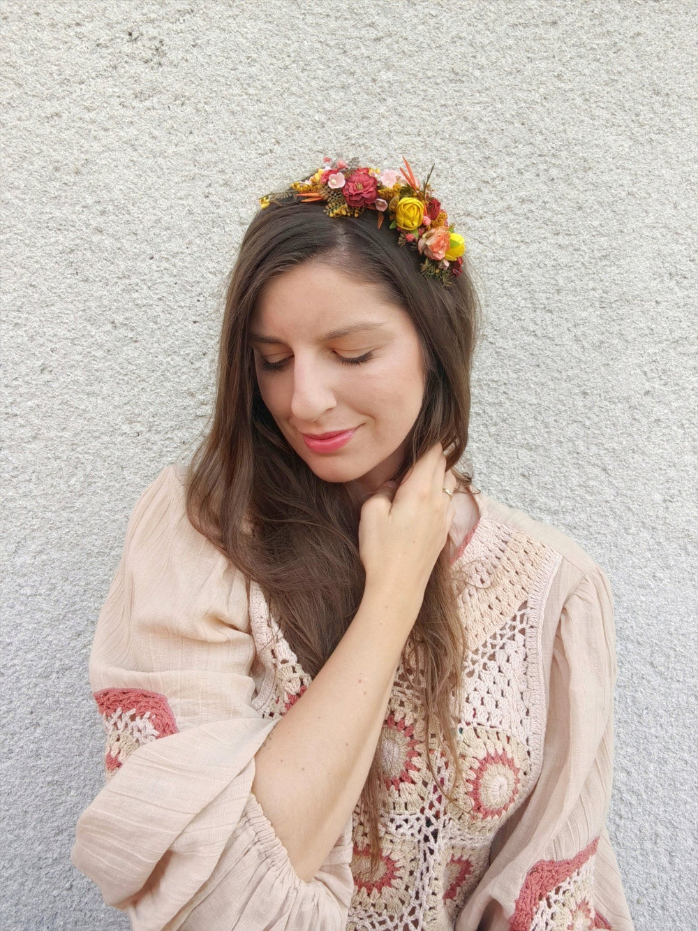 Autumn Flower Headband: Red & Yellow Bridal Headpiece – handmade floral hair accessory by magaela