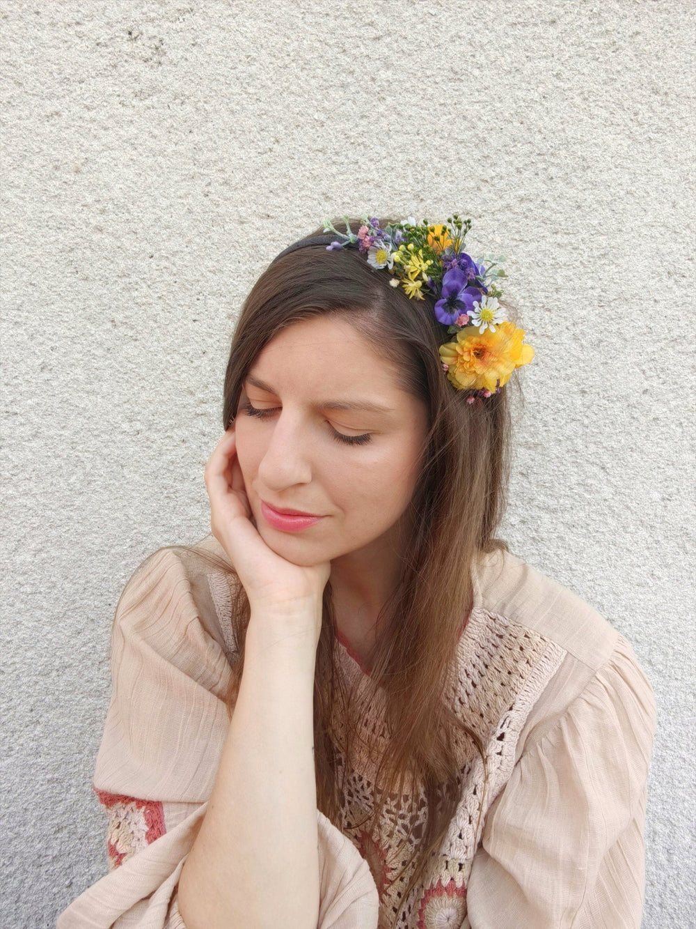Purple and Yellow Floral Headband: Garden Wedding Bridal Headpiece – handmade floral hair accessory by magaela