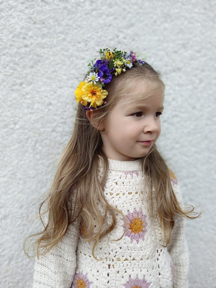 Purple and Yellow Floral Headband: Garden Wedding Bridal Headpiece – handmade floral hair accessory by magaela