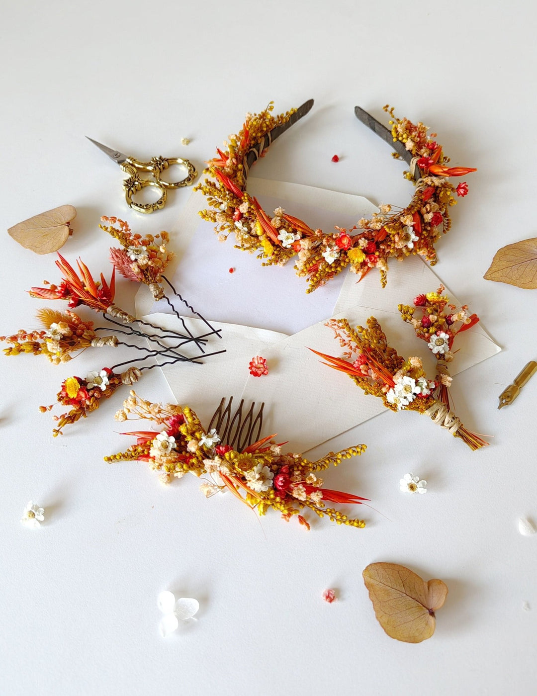Rustic Autumn Wedding Flower Set: Preserved Bridal Hair Accessories – handmade floral hair accessory by magaela